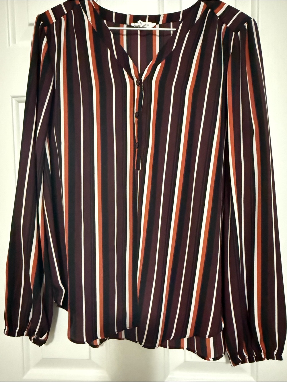 Maurices Striped blouse in Burgundy, Orange, White- Size M